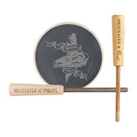 Maple pot call with slate top, engraved handles "MEATEATER X PHELPS" and slate art "MEATEATER" "PHELPS"