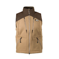 First Lite Straightline field vest in tan and brown with two chest zip pockets