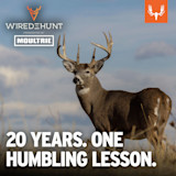 Whitetail buck; text "WIRED TO HUNT presented by MOULTRIE" and "20 YEARS. ONE HUMBLING LESSON."