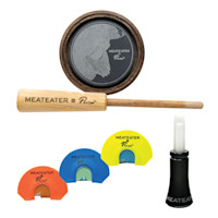 MeatEater×Phelps turkey call kit: wooden pot and striker; three mouthcalls MEATEATER Phelps; black call MEATEATER
