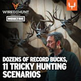 Wired to Hunt presented by MOULTRIE; man in profile before a wall of mounted deer heads