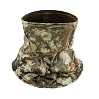 First Lite Tundra cold-weather camo neck gaiter with dark fleece lining