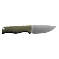 Fixed-blade knife, stonewashed S30V blade, olive-green textured handle