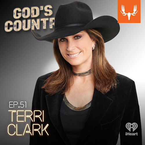 Smiling woman in black cowboy hat; overlay text: EP.51 TERRI CLARK; GOD'S COUNTRY