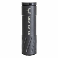 Suppressor labeled "MEATEATER" with MeatEater antler-fork logo