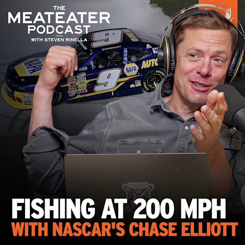 FISHING AT 200 MPH WITH NASCAR'S CHASE ELLIOTT; Steven Rinella speaking into microphone