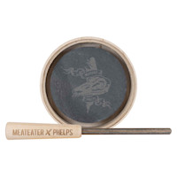 Maple pot call with slate insert and striker; handle text "MEATEATER X PHELPS"