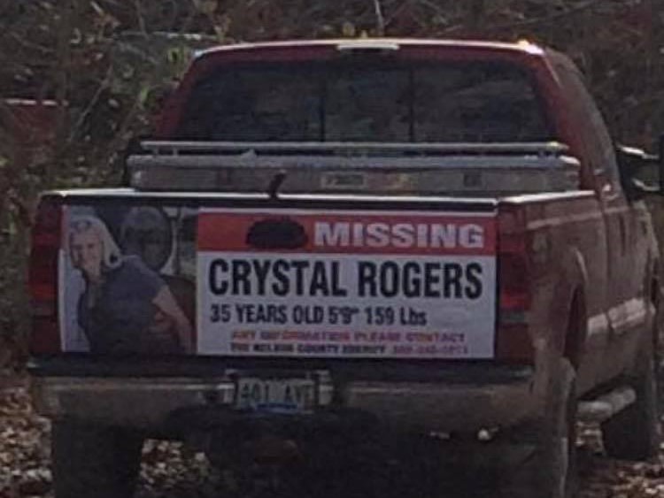 MISSING CRYSTAL ROGERS 35 YEARS OLD 5'9" 159 Lbs on pickup tailgate
