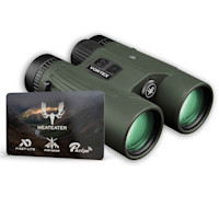 Vortex binoculars with VORTEX label and MEATEATER card showing First Lite, FHF Gear, Phelps logos