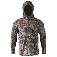 First Lite Navigator camo hoody with hood and orange logo