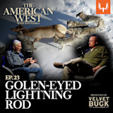 THE AMERICAN WEST WITH DAN FLORES; EP.23 GOLEN-EYED LIGHTNING ROD — two men seated talking, wolves on snow