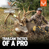 Hunter kneeling by large buck and compound bow; text overlay "WIRED TO HUNT" and "MOULTRIE"