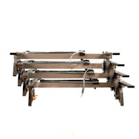 Four stacked brown climbing sticks with braided webbing steps