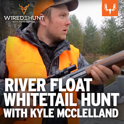 RIVER FLOAT WHITETAIL HUNT WITH KYLE MCCLELLAND — man in orange vest holding rifle in boat