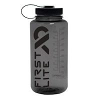 Smoky Nalgene bottle with vertical "FIRST LITE" logo and measurement markings