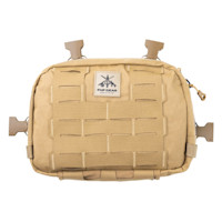 Tan chest rig with laser-cut MOLLE grid and patch reading FHF GEAR MADE IN THE USA