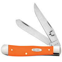 Trapper pocketknife with orange handle, three open blades, CASE shield, CASE XX stamp, MeatEater logo