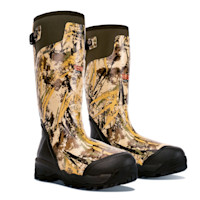 Insulated camouflage rubber hunting boots with 1600 Thinsulate and Scent Free labels