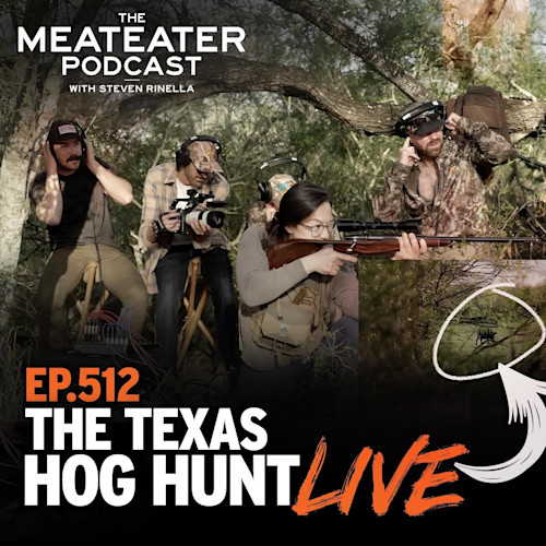 THE MEATEATER PODCAST WITH STEVEN RINELLA EP.512 THE TEXAS HOG HUNT LIVE — group outdoors, woman aims scoped rifle