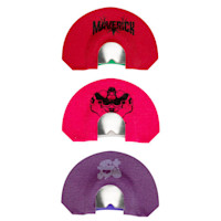 Three half‑moon fabric inserts (red, pink, purple) with silver center cutout; top reads "MAVERICK"