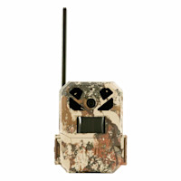 Camouflage trail camera with long antenna, front lens and motion sensor