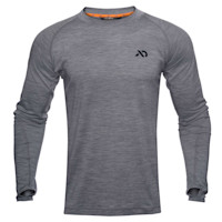 Heather gray First Lite long-sleeve crew shirt with chest logo