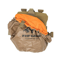 FHF GEAR bino poncho with orange-lined hood, printed text FHF GEAR MADE IN THE USA