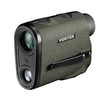 VORTEX laser rangefinder with green textured body, two lenses and black mounting clip