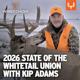 '2026 STATE OF THE WHITETAIL UNION WITH KIP ADAMS' — man in orange vest beside large antlered deer