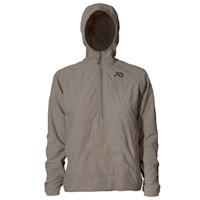 First Lite women's Navigator hoody, tan quarter-zip hood with chest logo