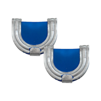 EZ Bugler AMP replacement reeds, two blue membrane reeds in silver U-frames