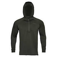 First Lite ThermaGrid merino hooded pullover, quarter-zip, chest text "FIRSTLITE"