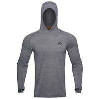 First Lite men's gray Wick Hoody, hooded long-sleeve base layer