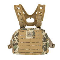Chest rig with tan padded harness and camo front panel, FHF GEAR patch