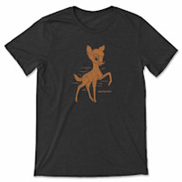 Charcoal T-shirt showing orange diagram of a fawn labeled with meat cuts, 'MEATEATER'