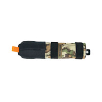 Camouflage suppressor cover with black neoprene tip, orange pull tab, FHF GEAR label
