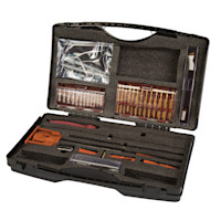 Tipton gun-cleaning kit: foam-lined case with brass and nylon brushes, patches, RAPID tool