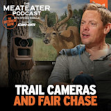 THE MEATEATER PODCAST; 'TRAIL CAMERAS AND FAIR CHASE'; Steven Rinella portrait, trail camera and buck