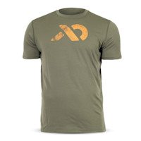 First Lite men's Aerowool short-sleeve tee in olive green with orange logo