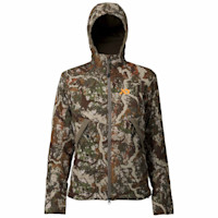 First Lite women's Core camo jacket with hood and center zipper