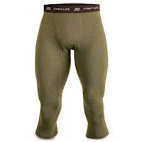 First Lite wick boot-top men's baselayer bottoms, olive, "FIRST LITE" on waistband