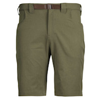 Men's olive shorts with integrated brown webbing belt and front pockets