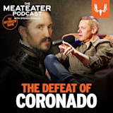 Meateater Podcast — THE DEFEAT OF CORONADO: Steven Rinella speaking into microphone with conquistador behind
