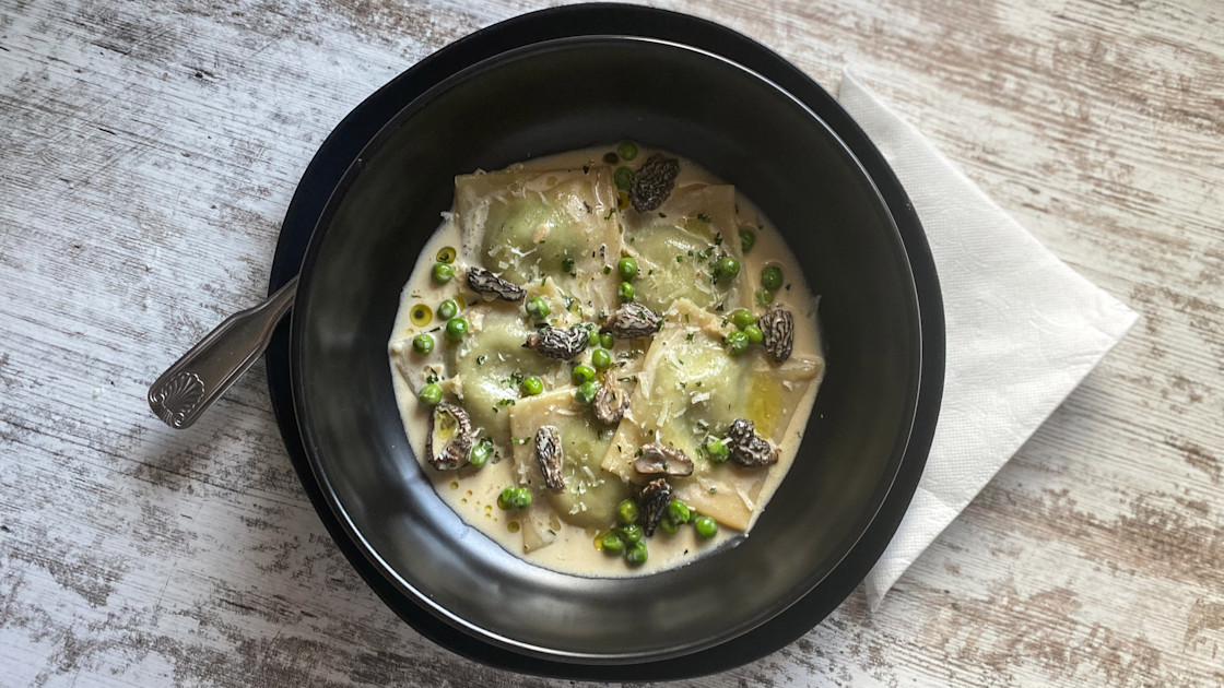 Foraged Greens Ravioli with Morel Cream Sauce Wild + Whole