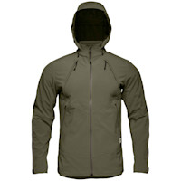 First Lite Suppressor jacket, olive hooded softshell with full front zipper and zip pockets