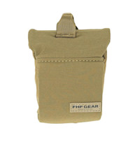 Tan rangefinder pouch with FHF GEAR label reading 'Made in the USA'