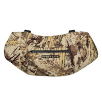 First Lite Refuge Muff camouflage hand muff with zip pocket labeled 'FIRST LITE'