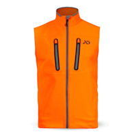 First Lite Catalyst vest, blaze orange, front zipper and two vertical zip chest pockets