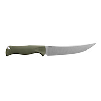 Meatcrafter fillet knife with long curved stonewashed blade and olive green handle CPM-154