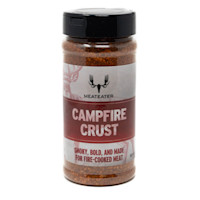 MeatEater jar labeled "CAMPFIRE CRUST" and "SMOKY, BOLD, AND MADE FOR FIRE-COOKED MEAT"